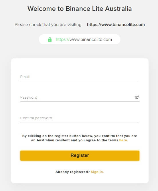 binance lite register