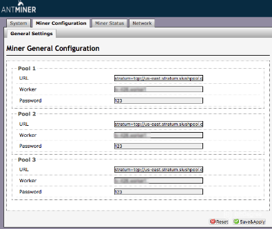 Hvordan gruve Bitcoin: Ant Miner generelle konfigurasjoner.